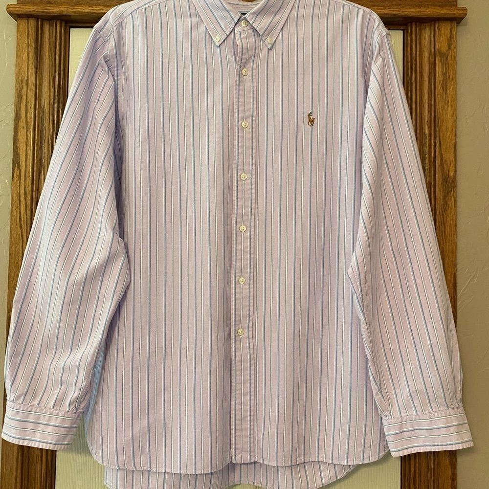 Ralph Lauren Classic Fit Mens Shirt Sz XL Pony LS Button Down Purple Blue Stripe - Picture 6 of 8